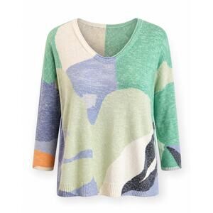 NIC+ZOE Medium Abstract Colorblock Cotton Blend Sweater